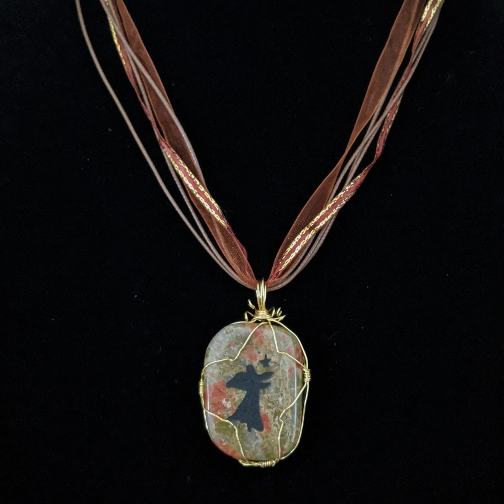 Wire-wrapped stone pendant necklace